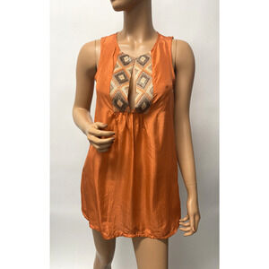sleeveless top XS Calypso ST Barth %100 silk orange embroidered